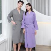 浴袍女夏薄款 睡袍男华夫格酒店浴衣韩版 可爱吸水速干睡衣简约浴巾