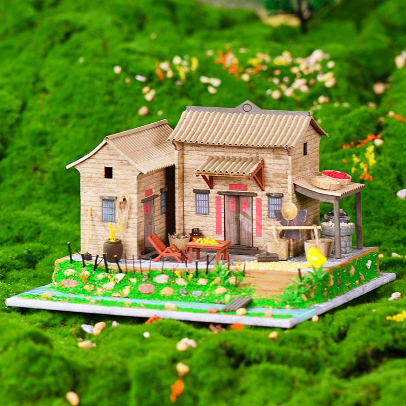 中式乡村diy小屋国风田园手工制作房子模型林栖草舍节日礼物摆件