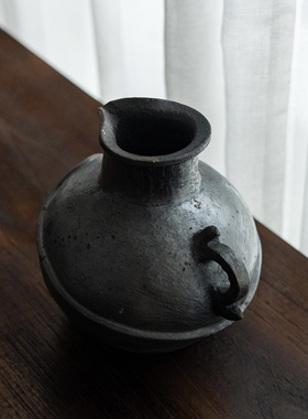 几多黑陶藏区手作乌龟壶花器摆件