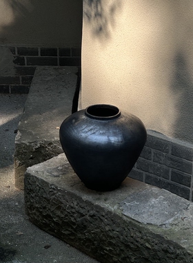 几多黑陶手作诧寂中式花器陶罐摆件高度30CM