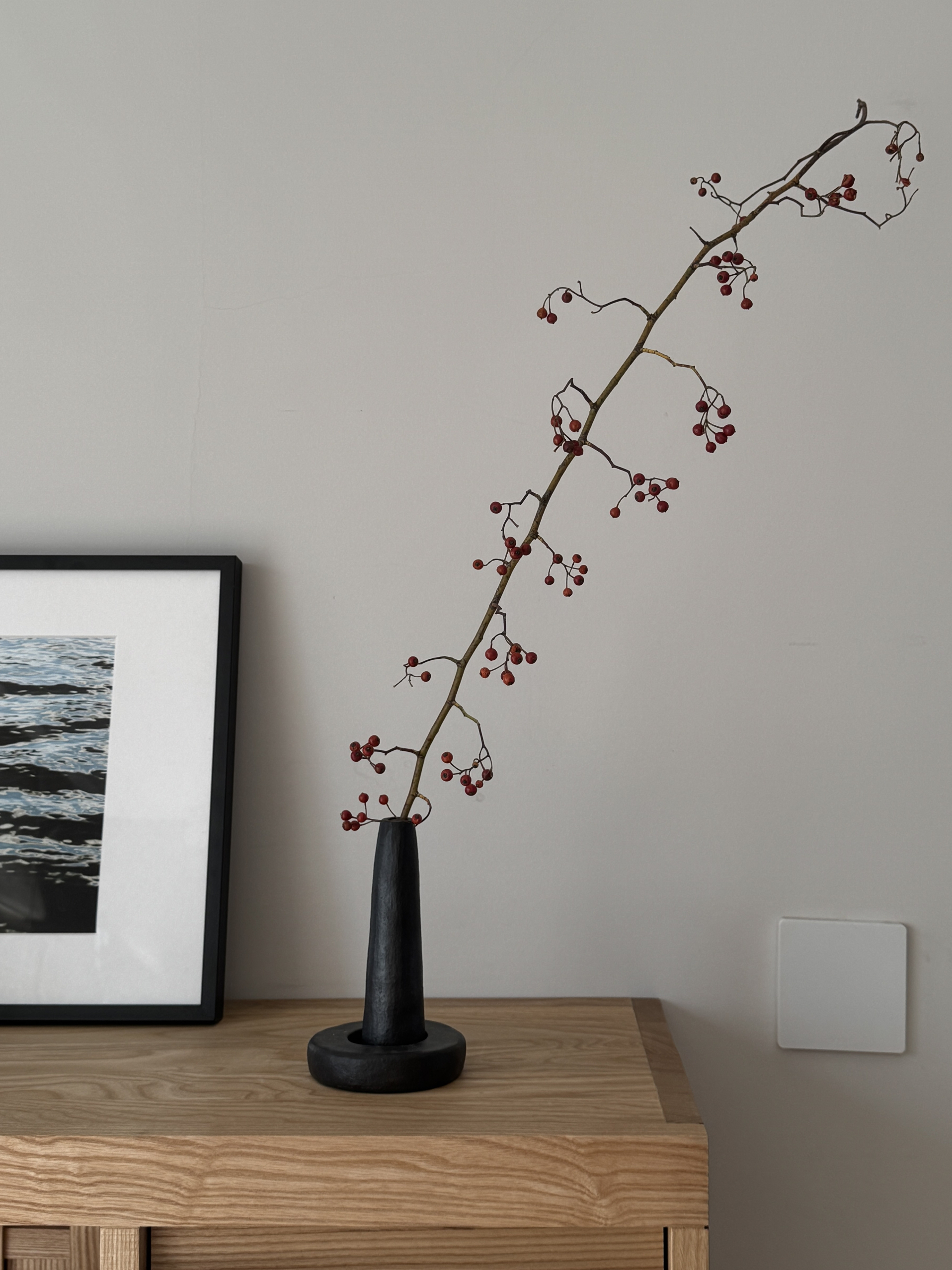 几多黑陶直筒花瓶花器家具氛围摆件（底盘可放塔香）