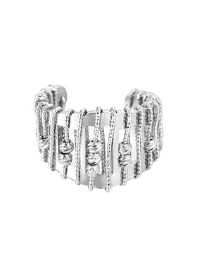 AGBAJI 个性戒指女小众设计冷淡风金属镂空串珠素圈开口指环