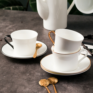 拉花简约纯白陶瓷下午茶杯子家用水杯花茶杯 意式 欧式 咖啡杯碟套装