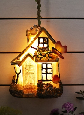 太阳能灯花园装饰阳台布置庭院露台树脂雕塑田园屋摆件挂件