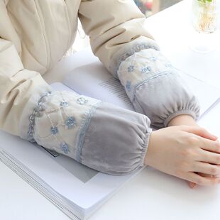 短款袖套女冬季办公防污学生蕾丝拼接套袖工作防脏袖筒女士护袖头