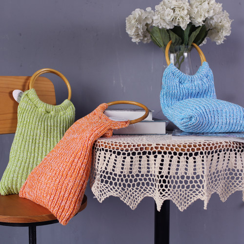 复古文艺手工针织毛线拎袋外贸品风格特色元素手袋出口日本清仓