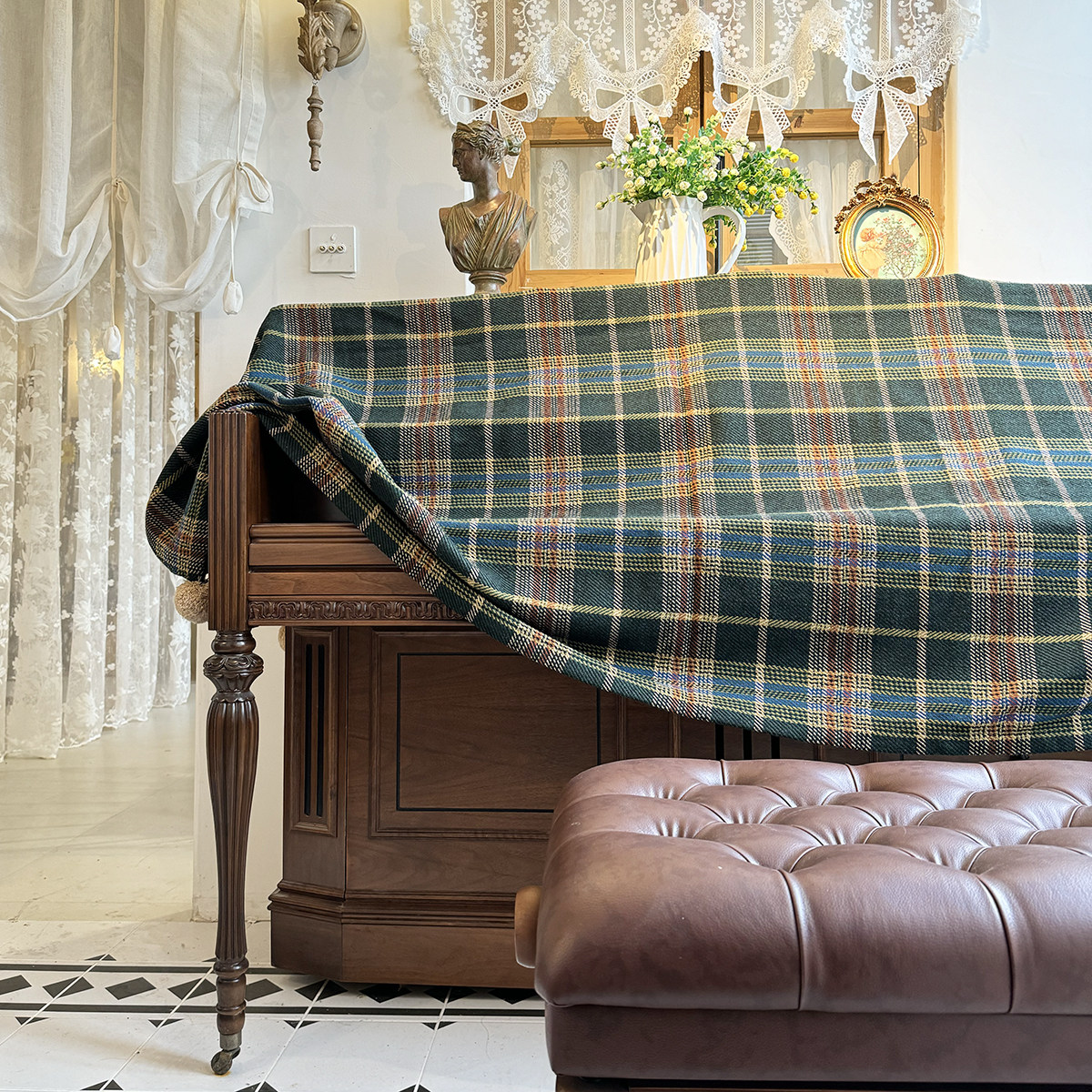 麦瑟夫人美式复古英伦格子钢琴盖巾防尘巾桌布加厚含羊毛有质感,居家布艺,万能盖巾,淘宝优惠券,粉丝福利购,淘宝优惠卷