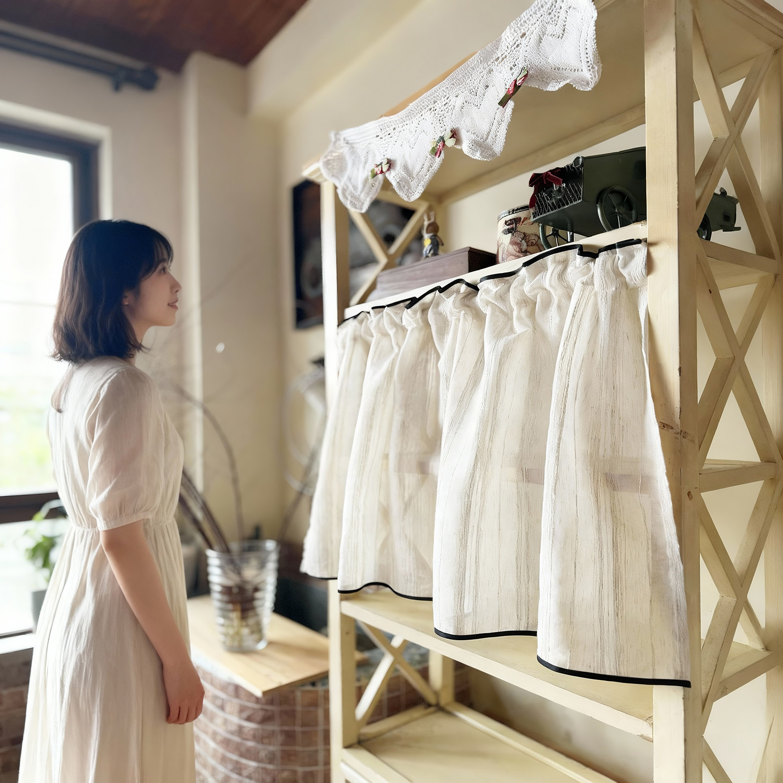 可呼吸的帘 静界描边 条纹麻纱帘柜子帘门帘窗半帘免打孔可定制,居家布艺,成品窗帘,淘宝优惠券,粉丝福利购,淘宝优惠卷