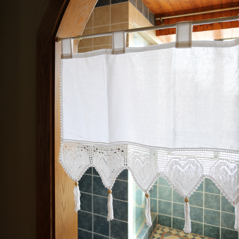 纯白外贸棉布挂带美式免打孔短帘