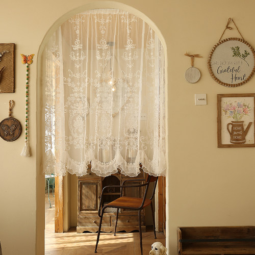 法式复古蕾丝门帘庄园古典纱帘半帘窗帘透光纱风水帘拱形门洞穿杆 - 封面