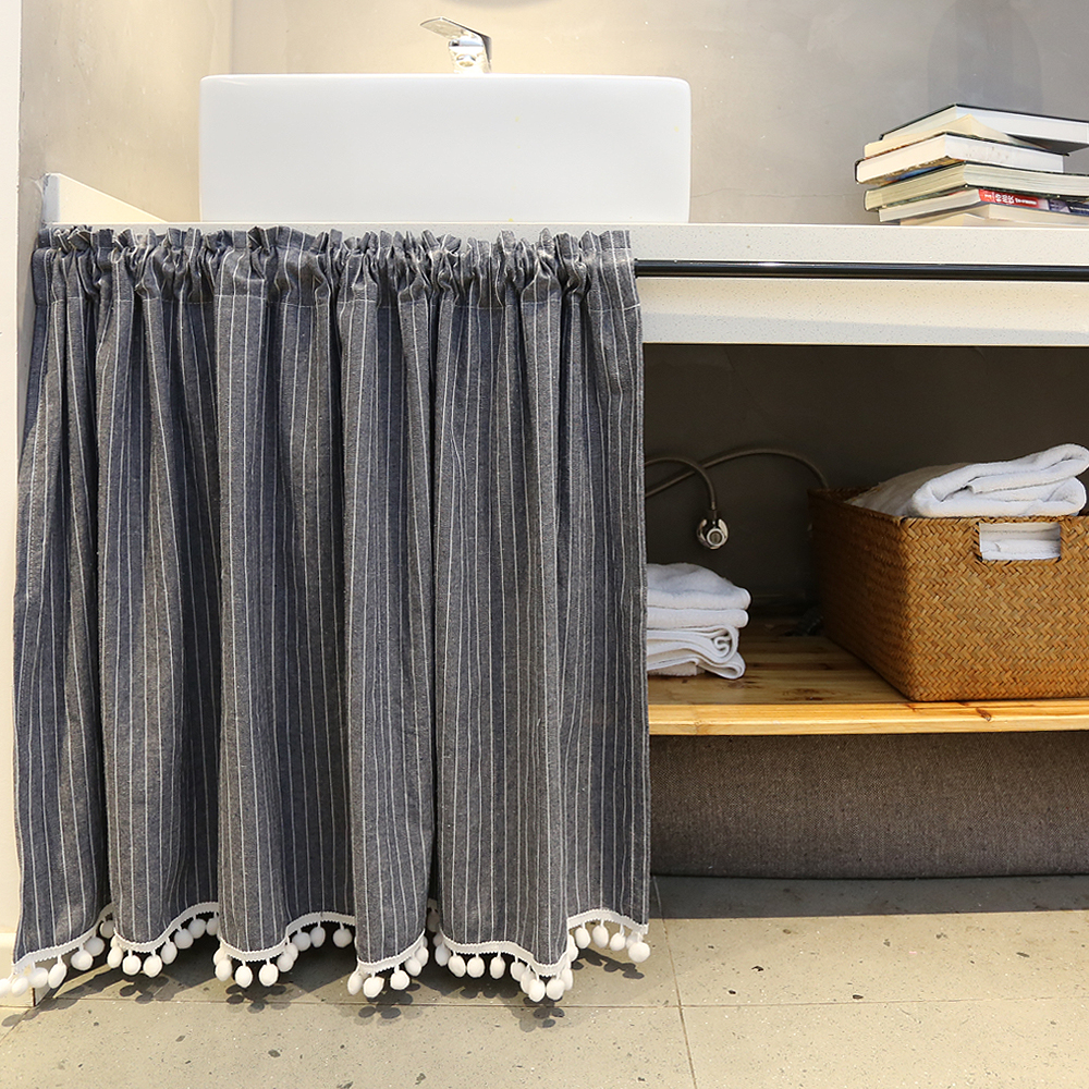 鸢尾乡旅北欧条纹棉麻灰色窗帘