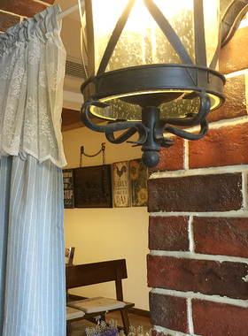 鸢尾乡旅美式淡蓝色细条纹带蕾丝幔风水门帘柜门帘窗帘免打孔田园