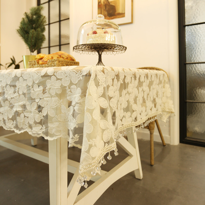 鸢尾乡旅蝴蝶蕾丝桌布盖巾茶几巾米色纯色餐桌边几长方文艺小清新,居家布艺,桌布,淘宝优惠券,粉丝福利购,淘宝优惠卷