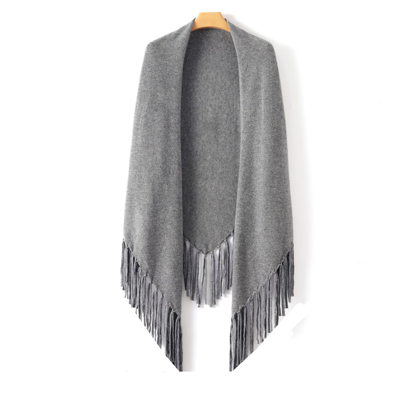 山羊绒流苏大三角围巾女秋冬季针织围脖披肩长款外搭斗篷两用