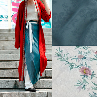 汉服窄摆两片裙旋裙拼色石青芍药半身裙春夏定制大码 宋制