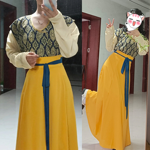 汉服一片式八破裙十二破裙日常半身裙可定制大码尺寸纯色亮姜黄