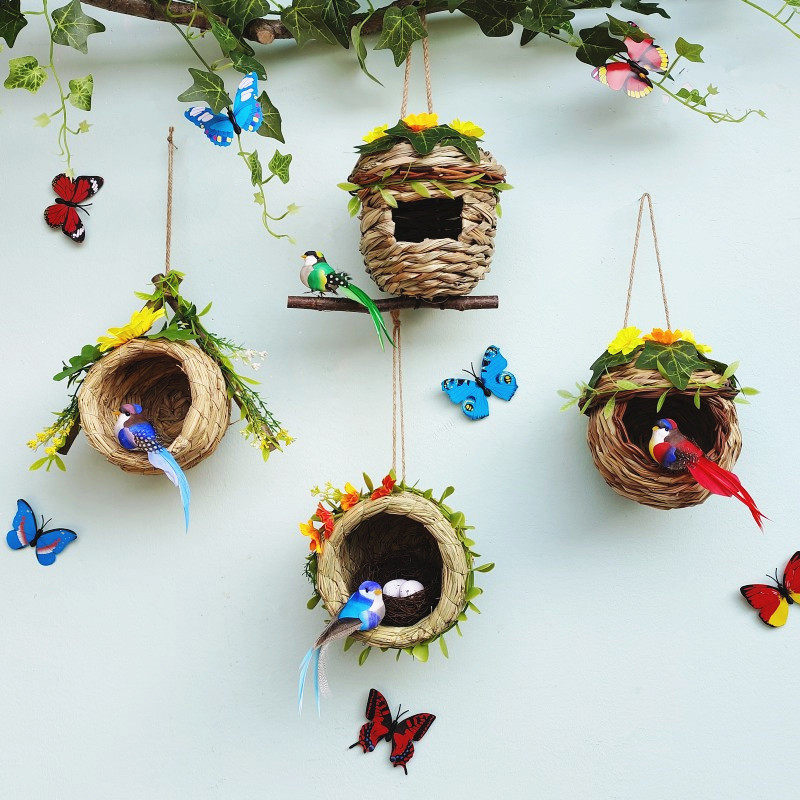 创意鸟巢庭院空中吊饰草编鸟窝环创挂件环境布置材料装饰森系挂饰