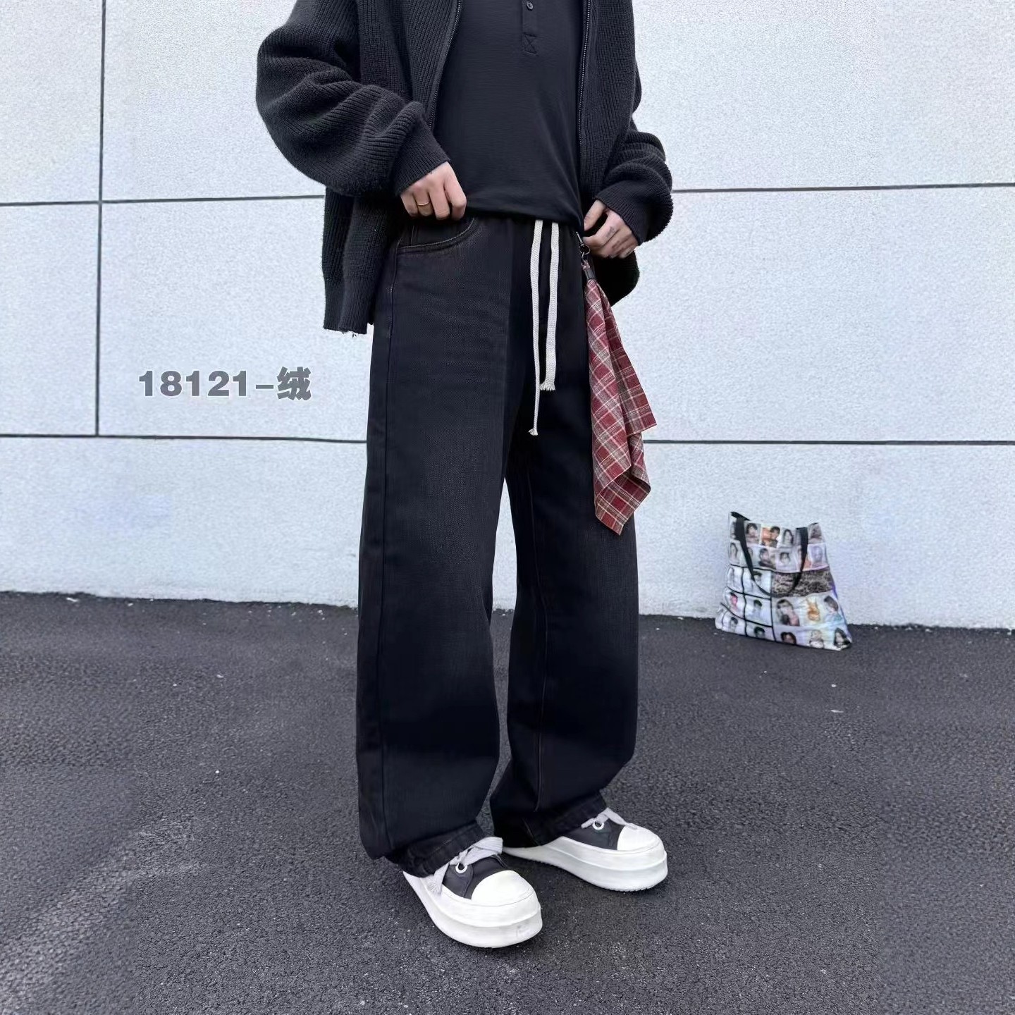 黑色加绒牛仔裤男款秋冬2025新款厚宽松直筒潮牌阔腿裤子男士冬季,男装,牛仔裤,淘宝优惠券,粉丝福利购,淘宝优惠卷