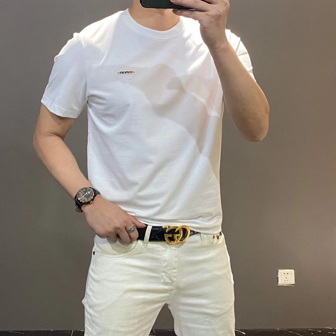 欧洲站印花半袖个性青年修身圆领体恤男网红纯棉打底短袖T恤潮男