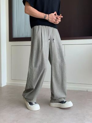 夏季薄款棉麻潮流休闲裤男士潮牌垂感百搭阔腿裤宽松透气直筒裤新