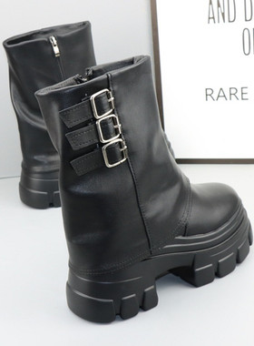 增高12CM厚底裤管靴女秋冬新款黑色堆堆靴10cm小个子短筒靴马丁靴