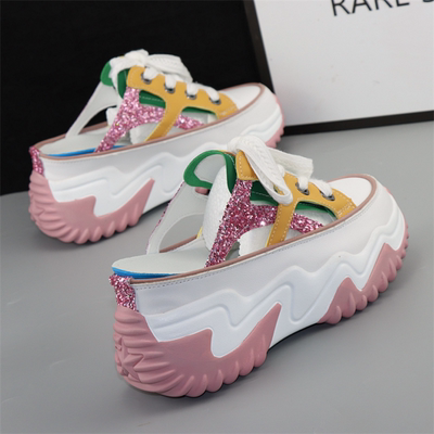 内增高无后跟一脚蹬镂空半拖鞋