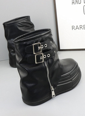 增高显瘦12CM时尚炸街裤管靴女小个子10cm马丁靴黑色洋气高跟短靴