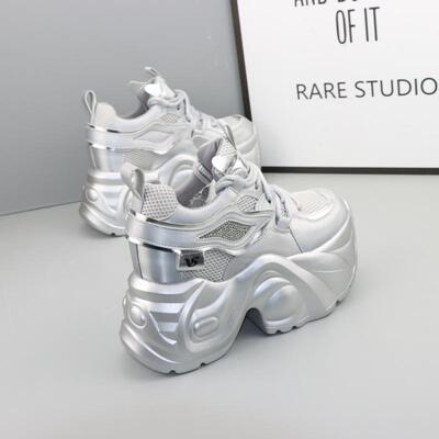 隐形内增高14cm老爹鞋女春季新款小个子12cm厚底松糕鞋10cm小白鞋