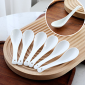 纯白陶瓷勺子家用小汤勺调羹中汤勺骨瓷小饭勺陶瓷长柄咖啡勺