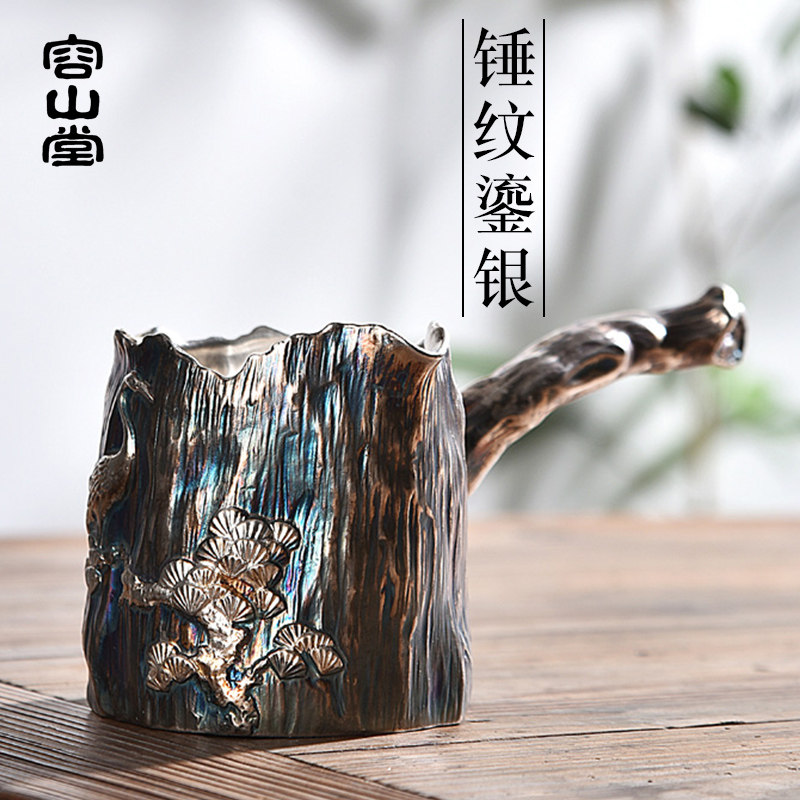 容山堂固德陶瓷鎏银侧把公道杯锤目纹大号分茶器茶海窑变七彩匀杯