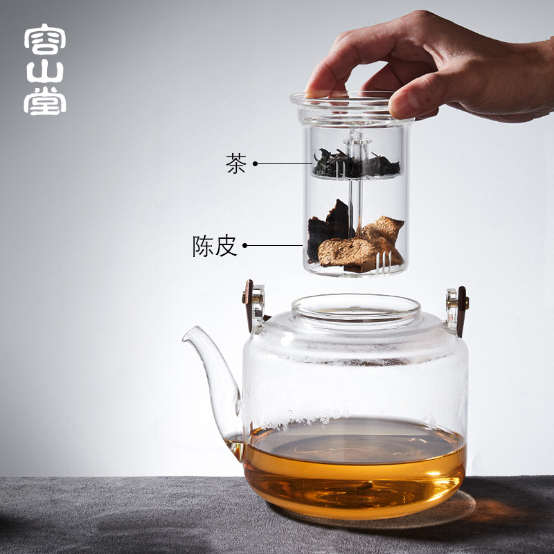 容山堂电器新款玻璃煮茶壶煮茶器泡茶壶实木静音电陶炉煮茶炉茶具