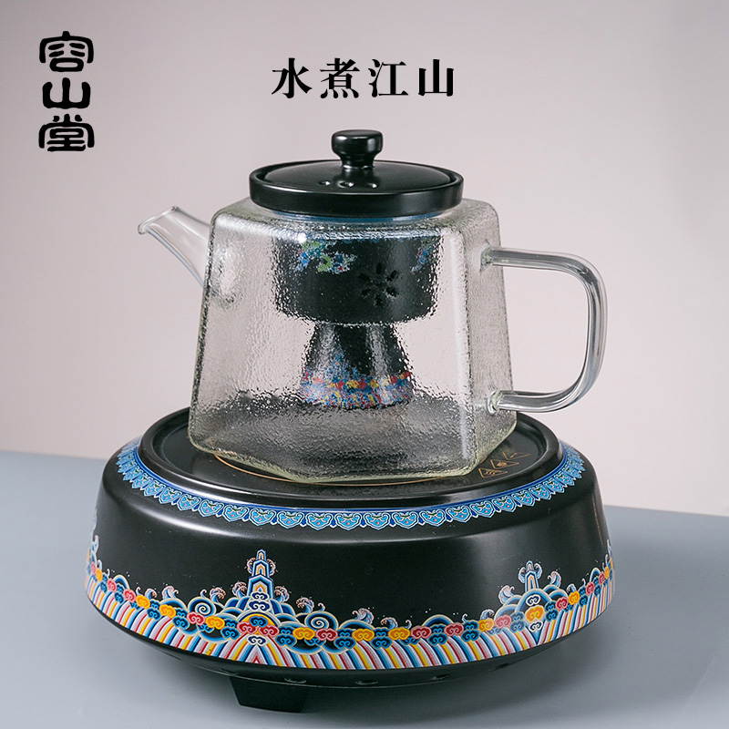 容山堂电器陶瓷内胆煮茶器珐琅彩蒸汽蒸茶器玻璃煮茶壶电陶炉茶炉