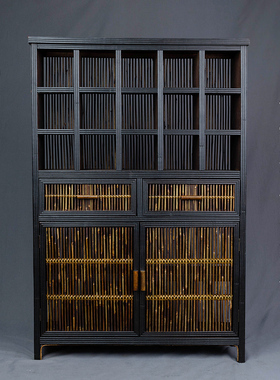 容山堂千古竹制茶收纳柜实木茶杯架仿古中式博古架茶壶陈列多宝阁