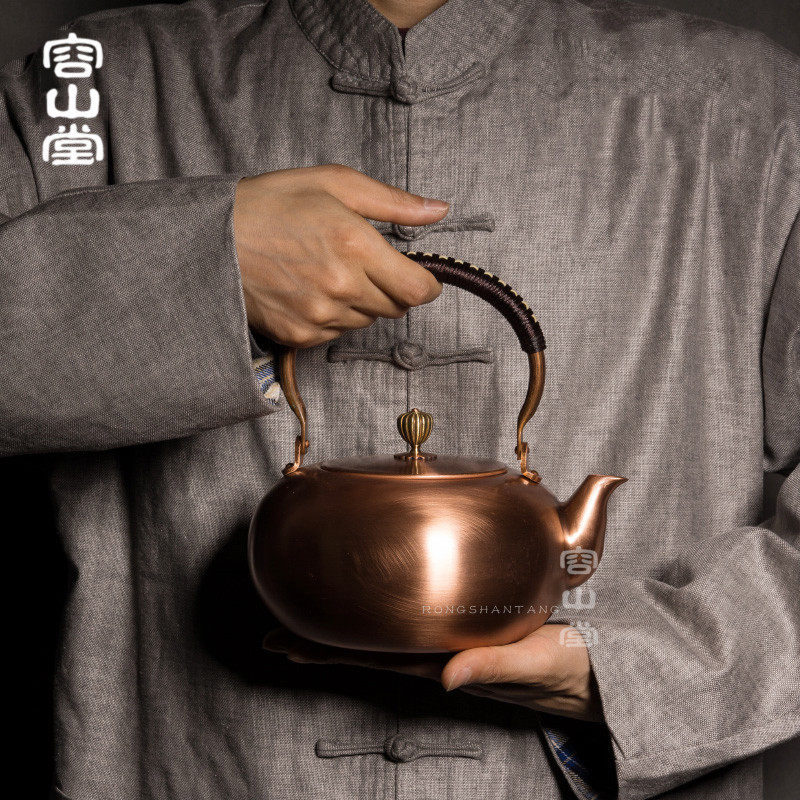 容山堂 铜壶铜手工烧水壶 加厚大号紫铜茶壶银壶钮急须壶