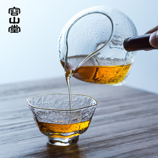 容山堂 透明耐热小品茗杯主人杯 描金玻璃茶杯 手工锤目纹