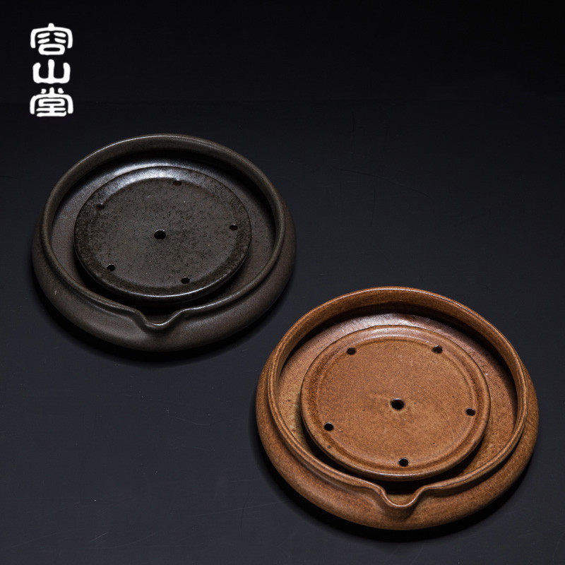 容山堂茗嘉手工壶承紫砂壶托杯垫仿铜质杯托粗陶干泡台盘茶盘茶具