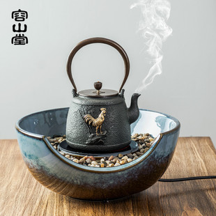 容山堂煮茶炉苏韵金鸡老铁壶铸铁茶壶烧水壶铜壶盖鸡年礼品