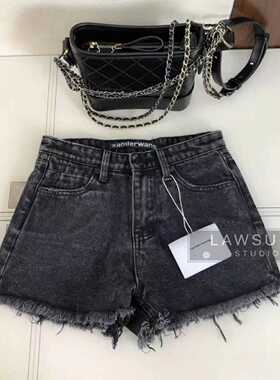 2024夏季新款女高腰显瘦毛边牛仔短裤女百搭阔腿热裤潮