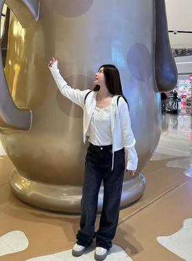 lowe针织连帽白色开衫女毛衣立体刺绣浮雕