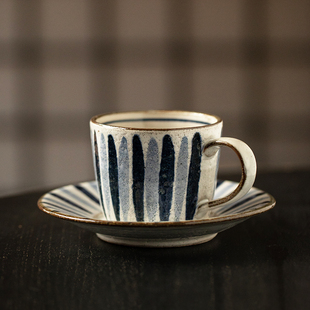 日本进口粗陶咖啡杯套装日式家用手工复古陶瓷水杯下午茶套杯