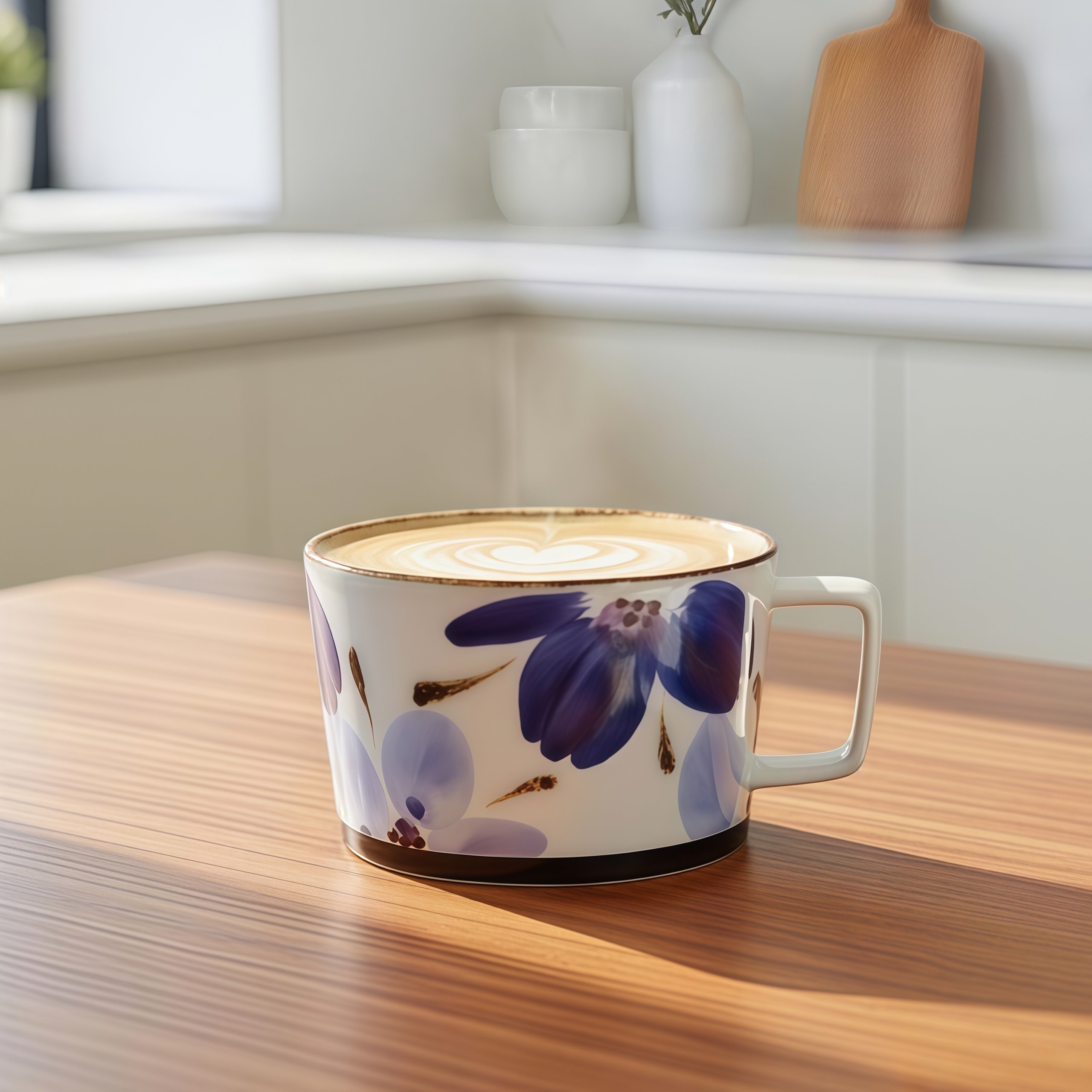 日本进口翔芳窑大丽花陶瓷马克杯手绘釉下彩花朵早餐杯家用咖啡杯