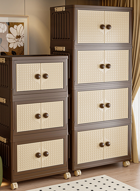 衣服收纳柜中古风客厅零食柜折叠免安装整理箱卧室大容量储物柜子