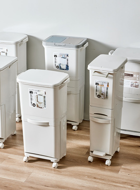 厨房垃圾桶家用大容量带盖按压脚踏一体分类日式双层大号干湿分离