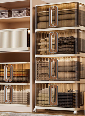 折叠收纳柜家用客厅卧室夹缝储物柜多层加厚床头推拉门整理置物柜