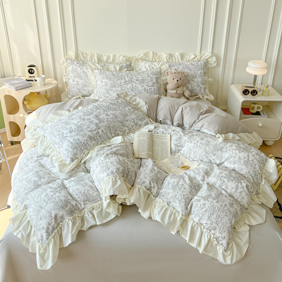 2025新款A类全棉纯棉双层纱荷叶花边四件套