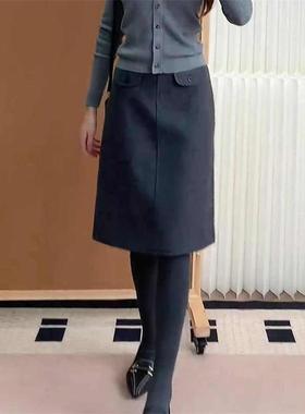 灰色毛呢半身裙女今年秋冬流行新款高腰显瘦时尚百搭通勤风中长裙