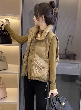 秋冬加厚时尚宽松短款羽绒棉棉服马甲韩版无袖抽绳背心棉衣外套女