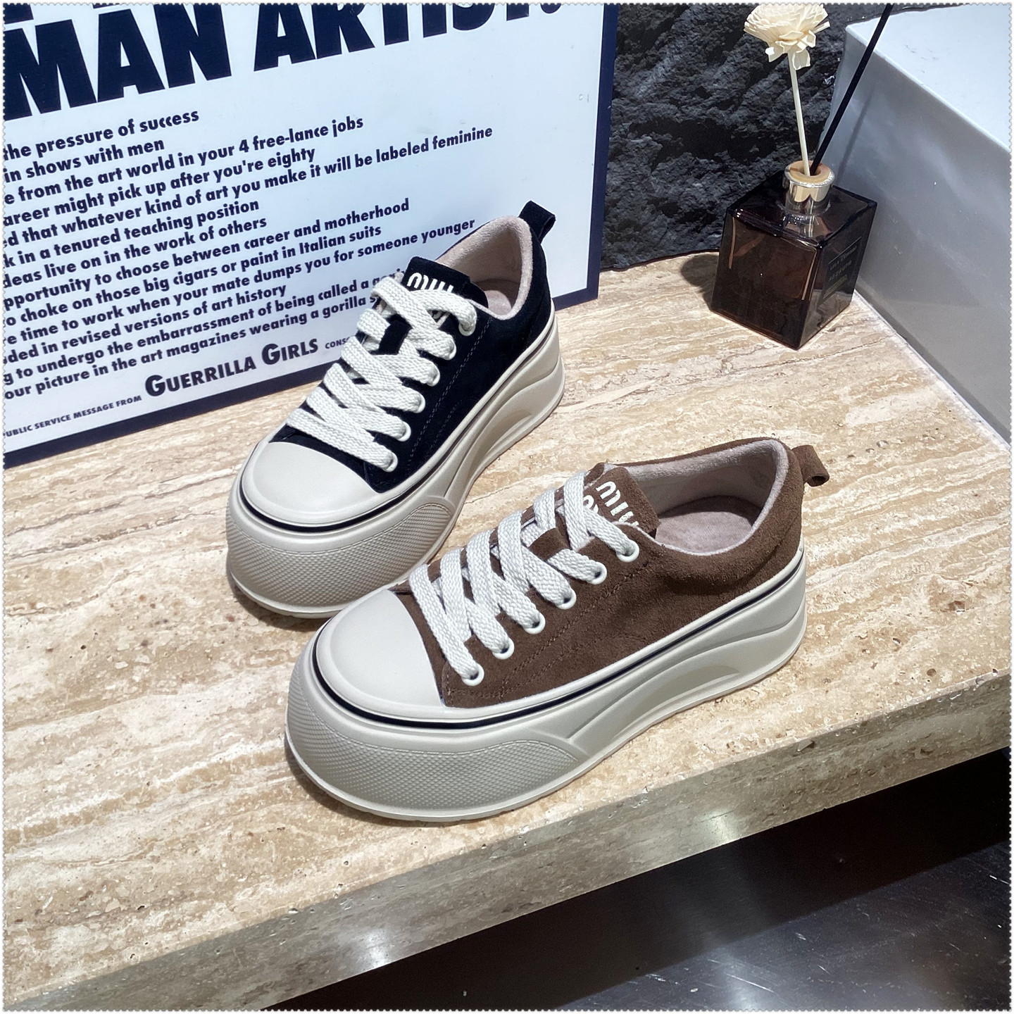 2025冬加绒真皮磨砂皮松糕鞋厚底增高板鞋时尚百搭女艾模儿休闲鞋