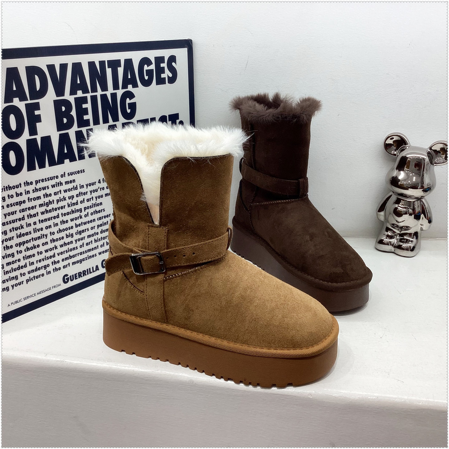 2025冬加绒大棉东北保暖增高厚底松糕底雪地靴短靴马丁靴她致百搭