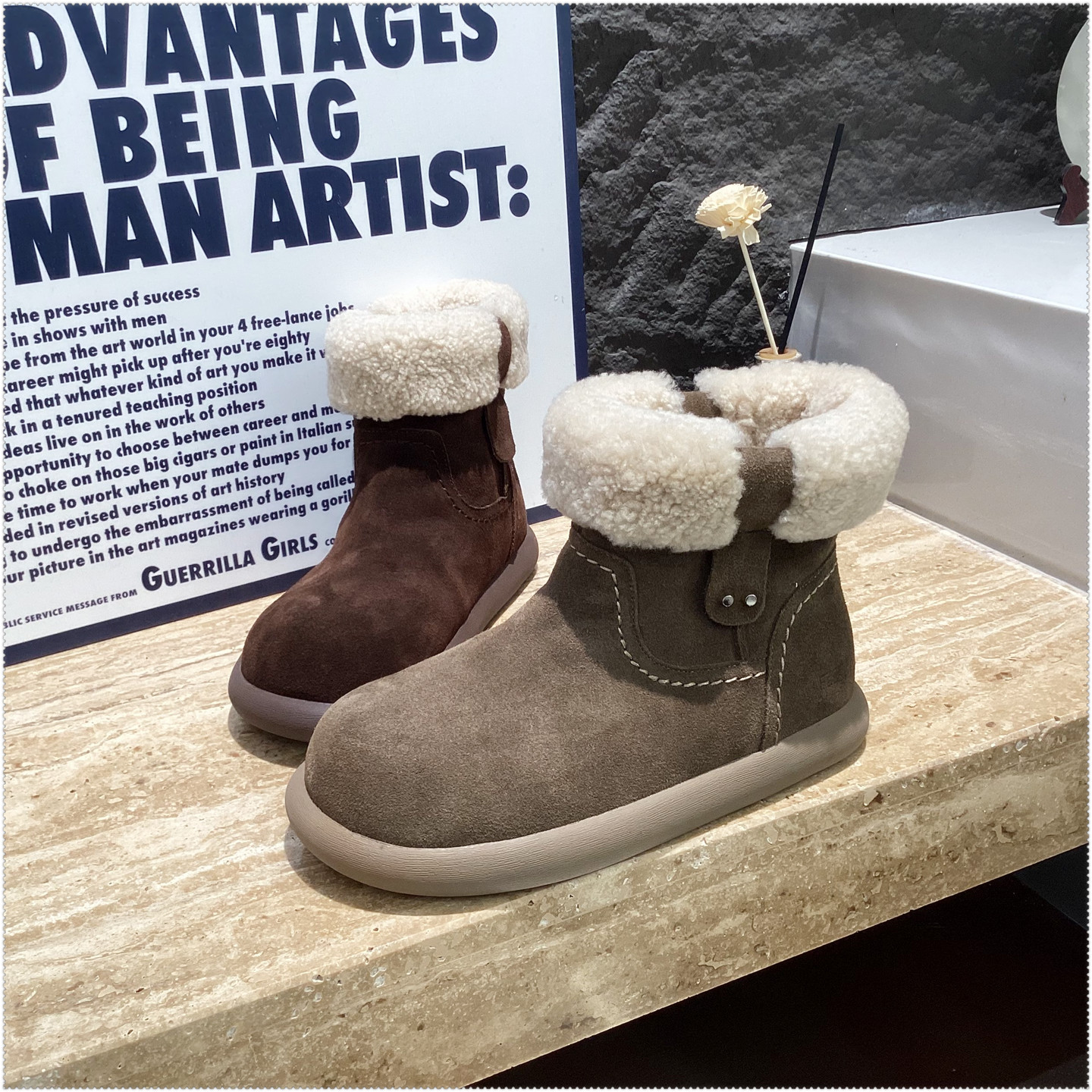 2025冬真皮磨砂皮套筒加绒保暖时尚短靴雪地靴内增高艾模儿女鞋